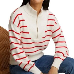New Draper James Striped Quarter Zip Sweater Red White Mariner Stripe candy cane